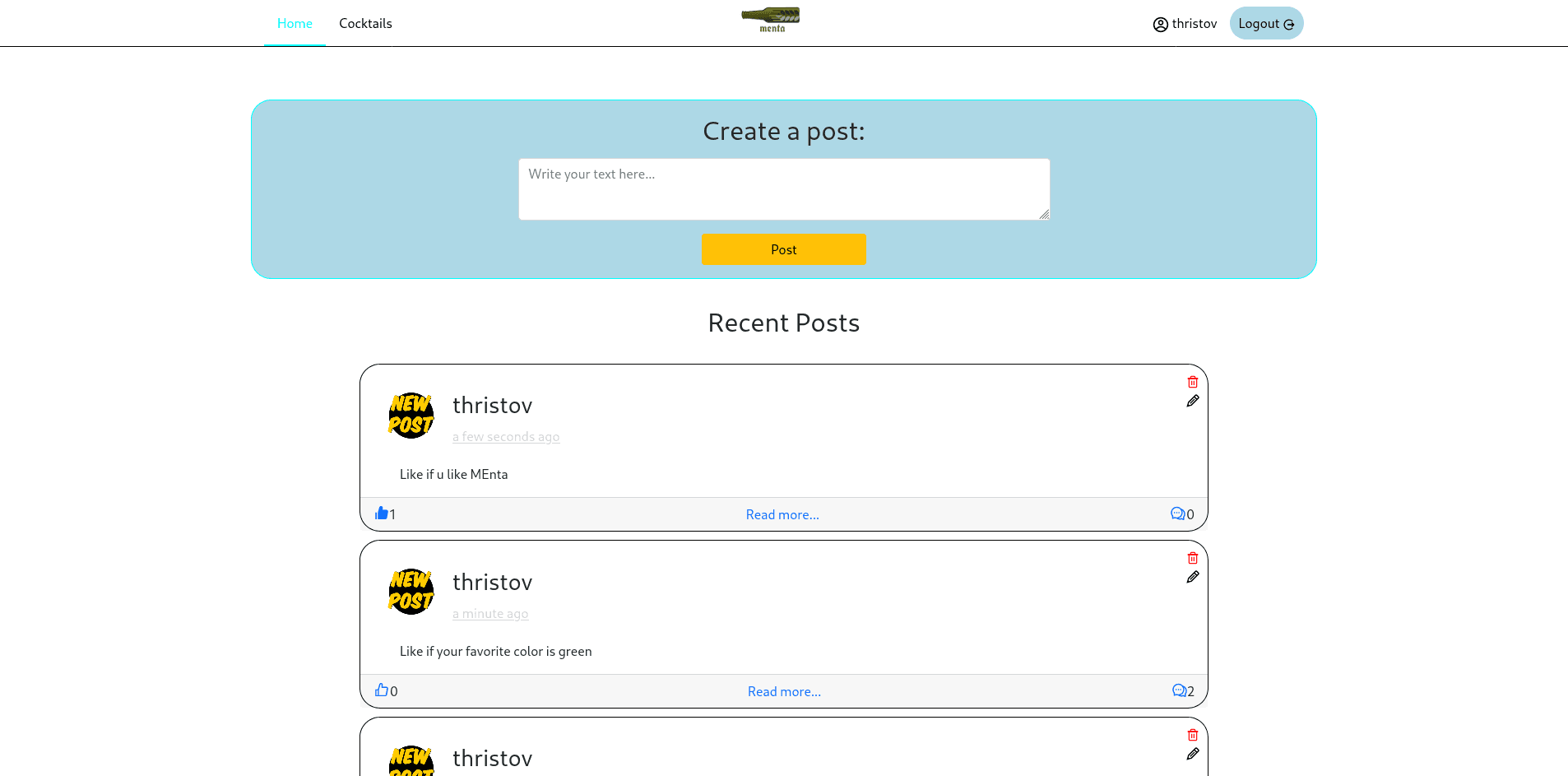 Ment Social App project screenshot
